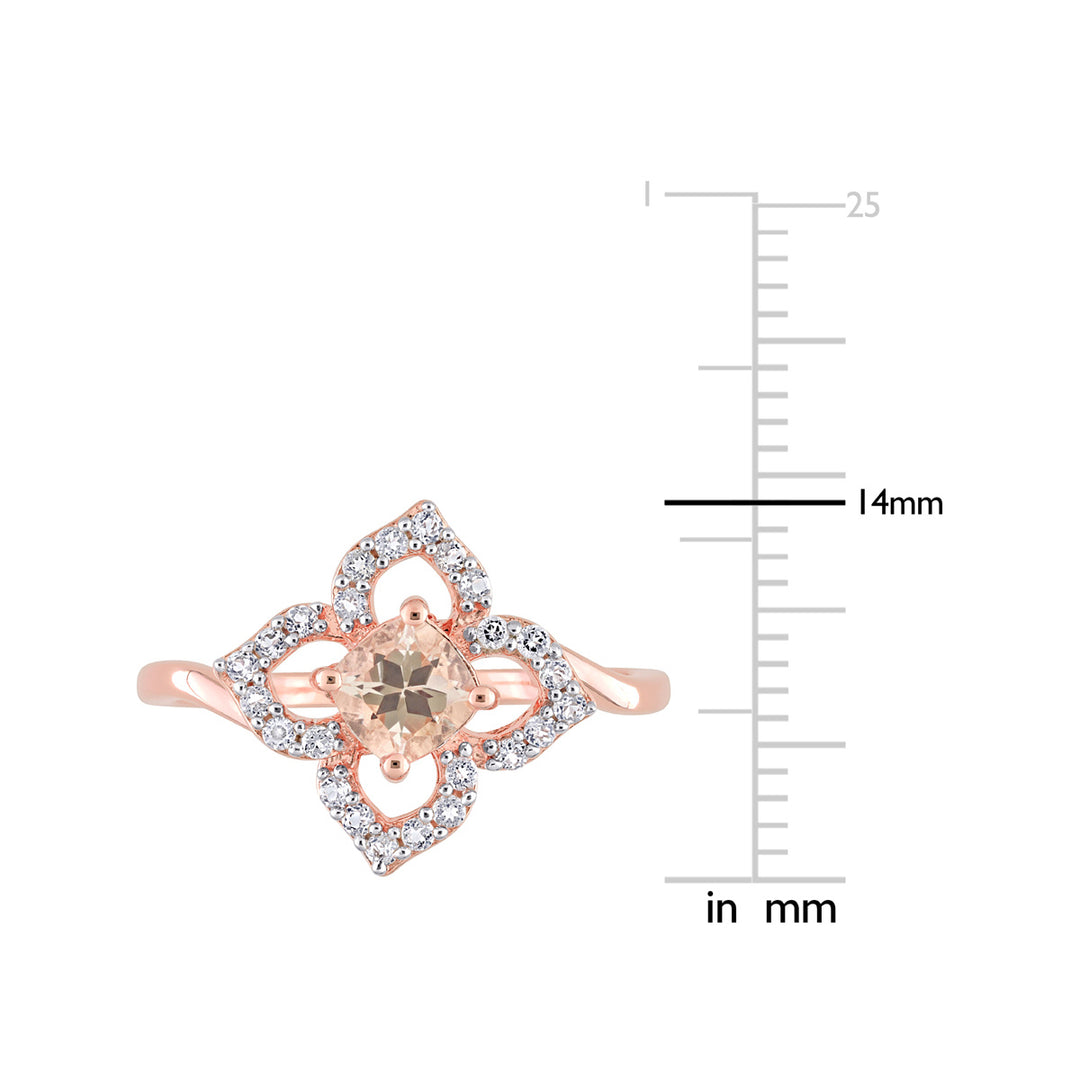 4/5 Carat (ctw) Morganite and White Topaz Flower Ring in Rose Plated Sterling Silver Image 3