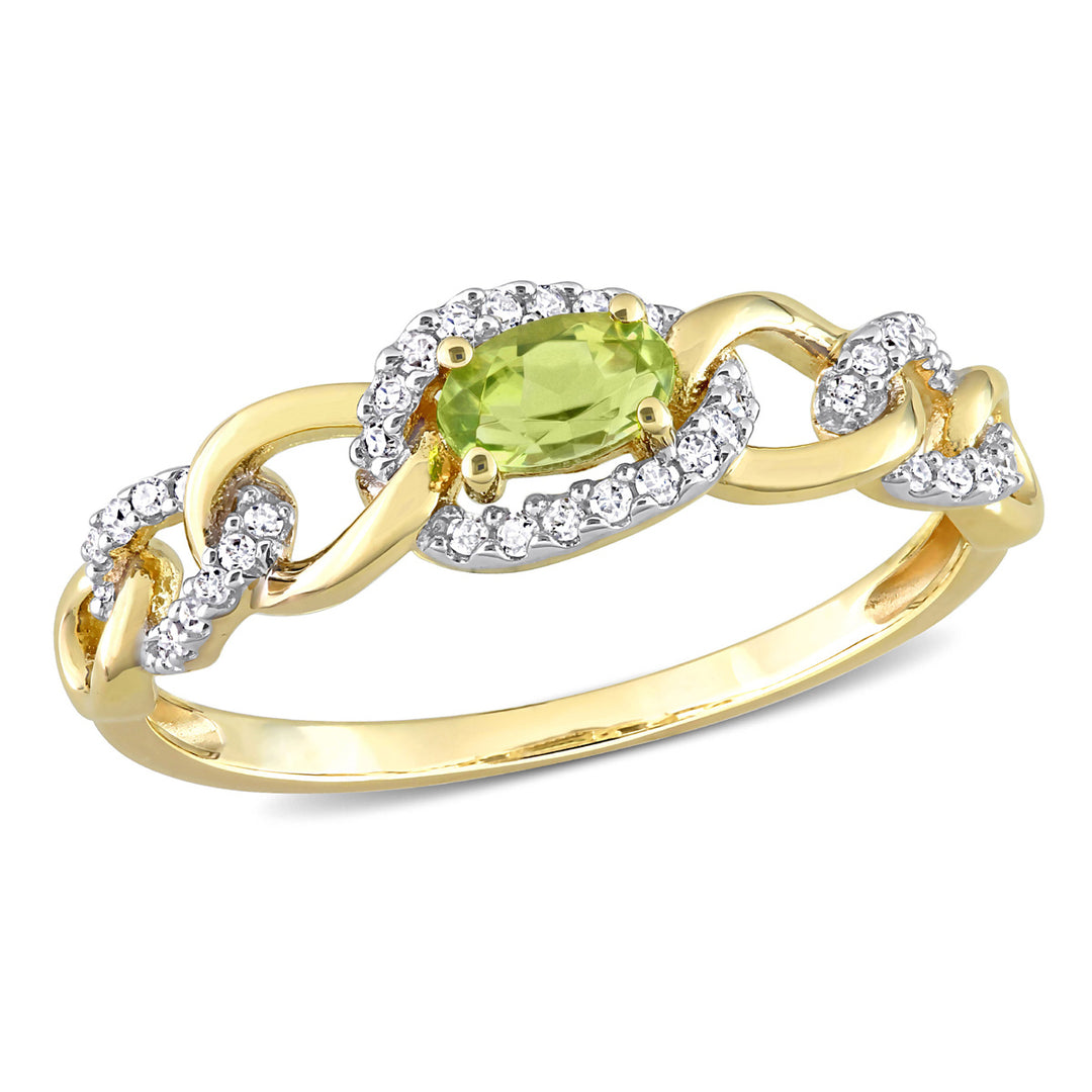 1/4 Carat (ctw) Peridot Link Ring in 10K Yellow Gold with Diamonds Image 1