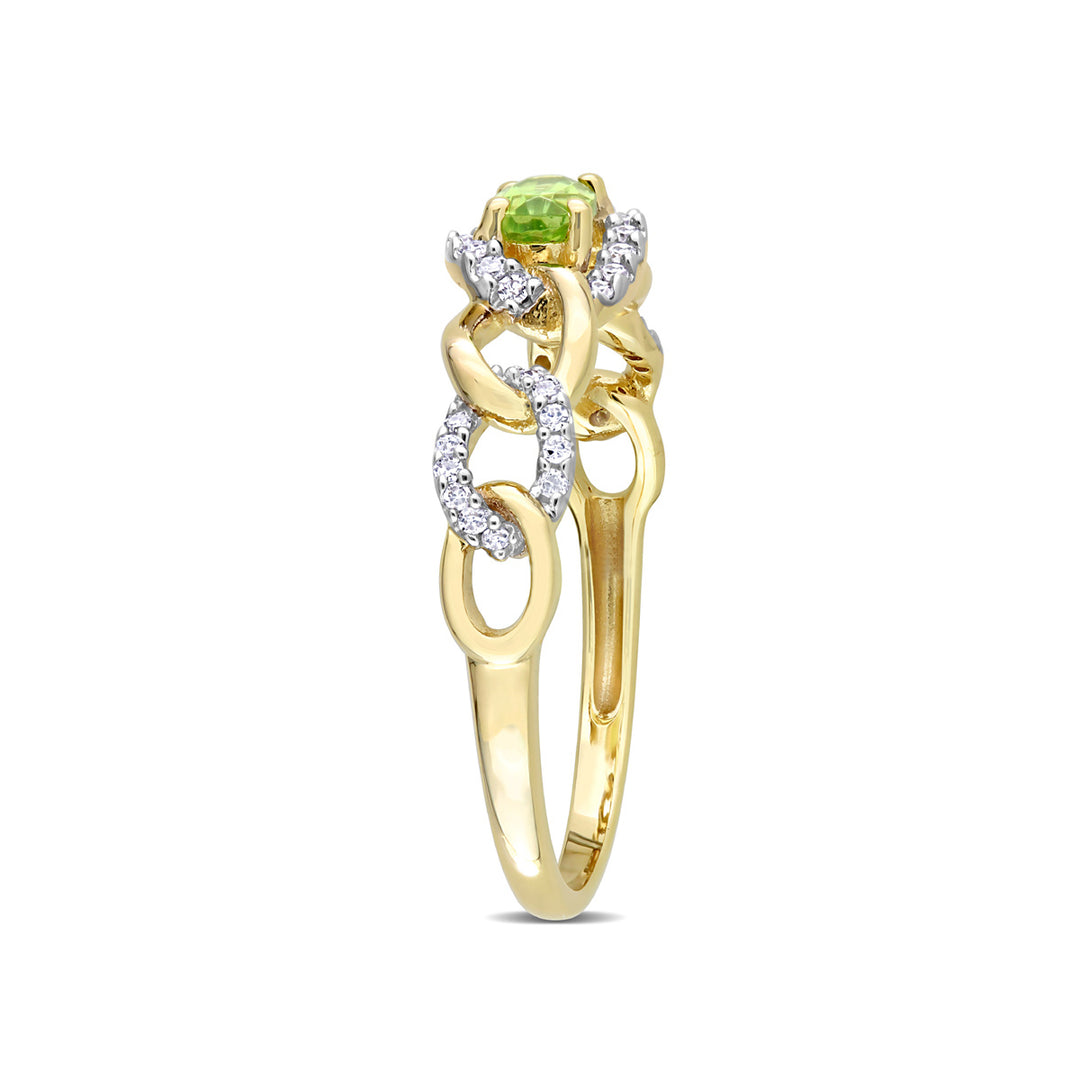 1/4 Carat (ctw) Peridot Link Ring in 10K Yellow Gold with Diamonds Image 2