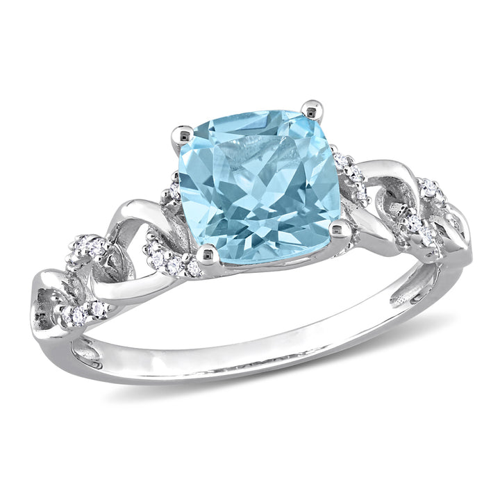 1 3/4 Carat (ctw) Blue Topaz Ring in 10K White Gold with Accent Diamonds Image 1