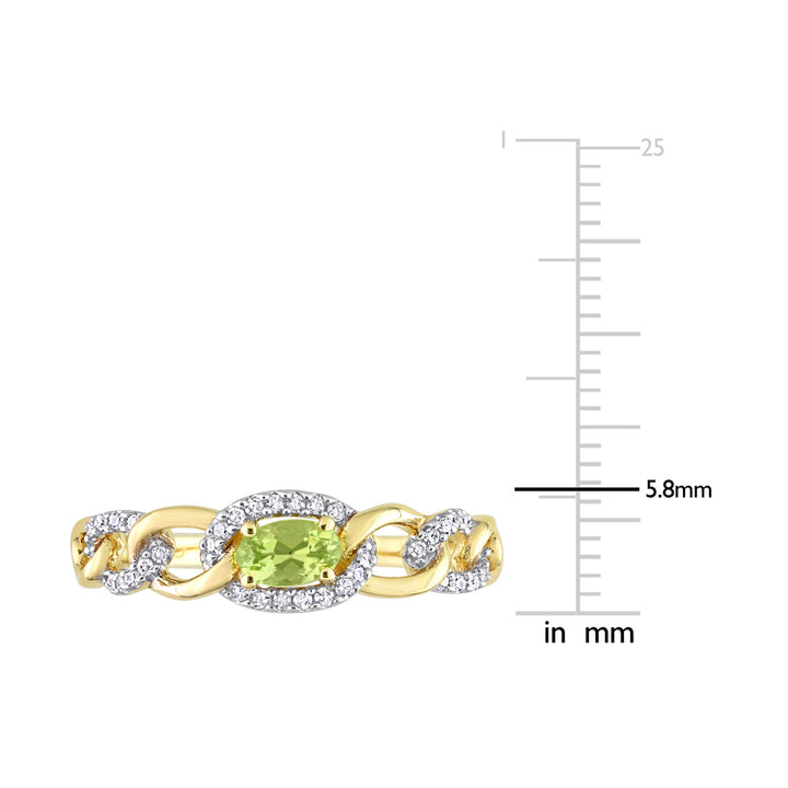 1/4 Carat (ctw) Peridot Link Ring in 10K Yellow Gold with Diamonds Image 4