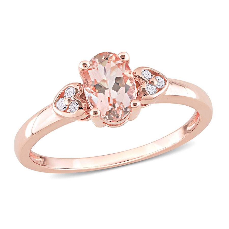 3/4 Carat (ctw) Morganite Ring in Rose Plated Sterling Silver with Accent Diamonds Image 1