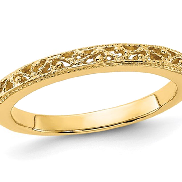 14K Yellow Gold Filigree Wedding Ring Band Image 1