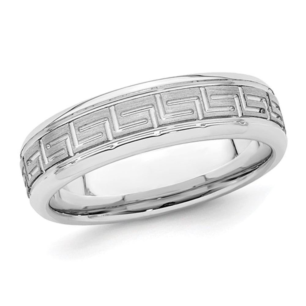 Mens Greek Key 6mm Sterling Silver Brushed Wedding Band Ring Image 1