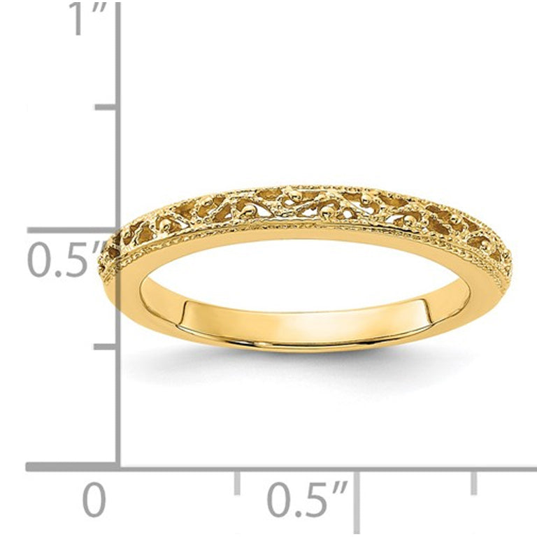 14K Yellow Gold Filigree Wedding Ring Band Image 4