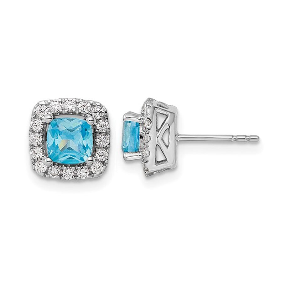 1.40 Carat (ctw) Aquamarine Halo Earrings in 14K White Gold Earrings with Lab-Grown Diamonds Image 1