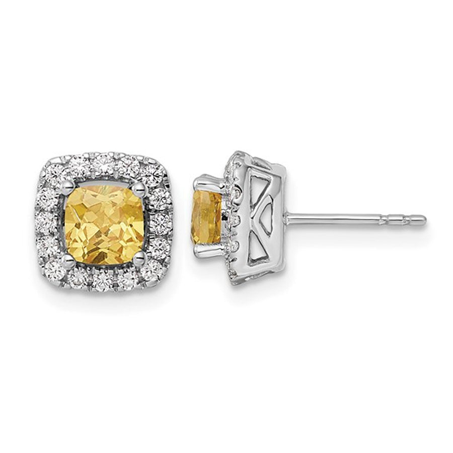 1.20 Carat (ctw) Citrine Halo Earrings in 14K White Gold Earrings with Lab-Grown Diamonds Image 1