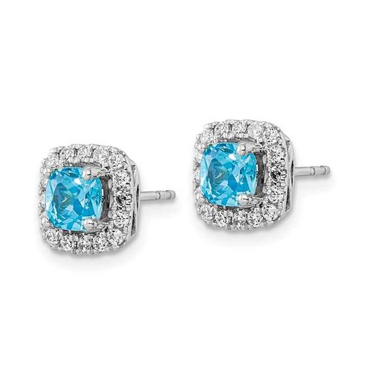 1.40 Carat (ctw) Aquamarine Halo Earrings in 14K White Gold Earrings with Lab-Grown Diamonds Image 3