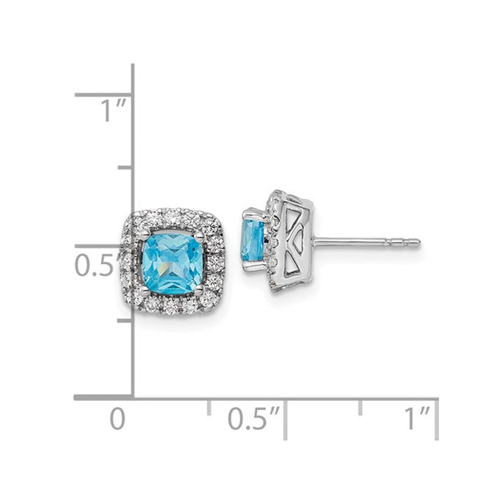 1.40 Carat (ctw) Aquamarine Halo Earrings in 14K White Gold Earrings with Lab-Grown Diamonds Image 4