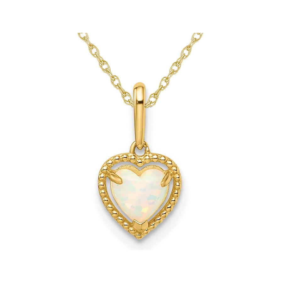 Lab-Created White Opal Heart Pendant Necklace in 14K Yellow Gold with Chain Image 1