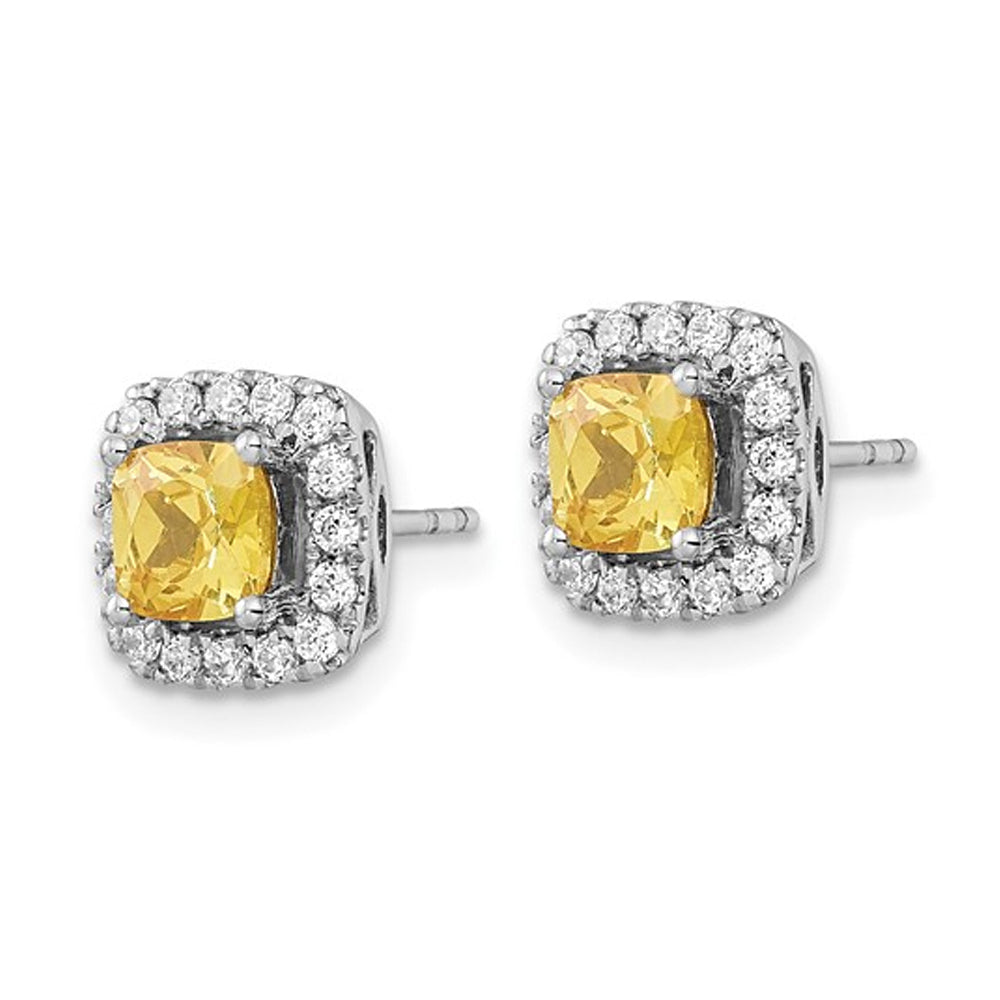 1.20 Carat (ctw) Citrine Halo Earrings in 14K White Gold Earrings with Lab-Grown Diamonds Image 3