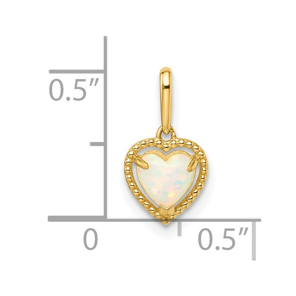 Lab-Created White Opal Heart Pendant Necklace in 14K Yellow Gold with Chain Image 2