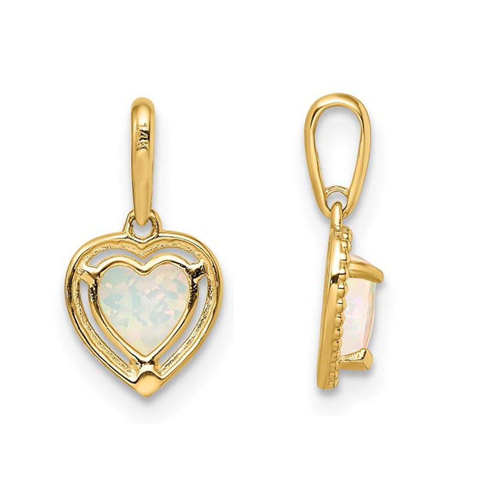 Lab-Created White Opal Heart Pendant Necklace in 14K Yellow Gold with Chain Image 3