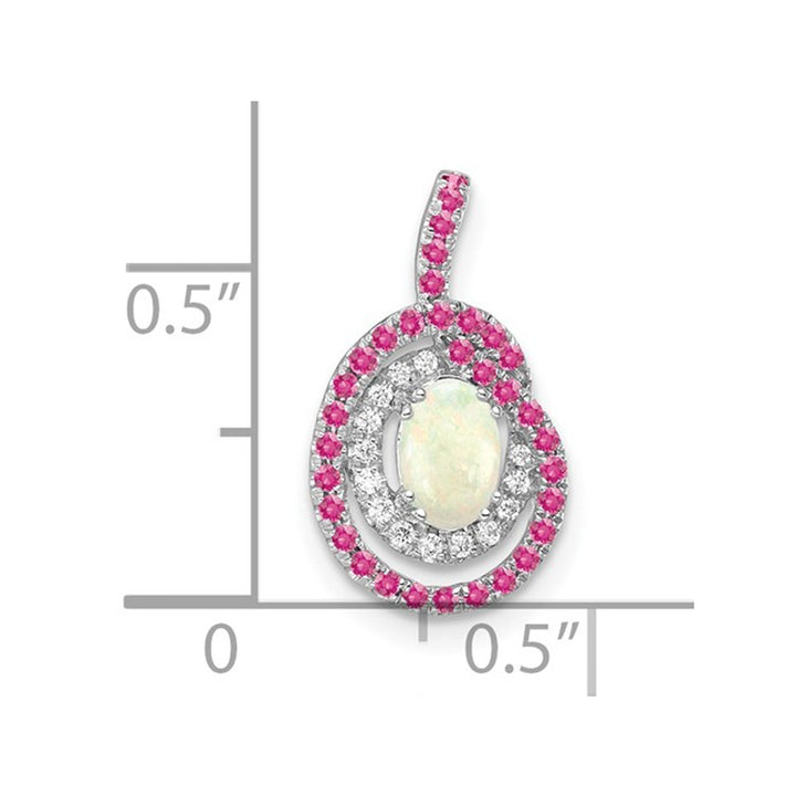 1/4 Carat (ctw) Lab-Created Opal and Pink Tourmaline Pendant Necklace in 14K White Gold with Chain Image 3