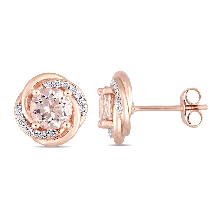 1.75 Carat (ctw) Morganite Swirl Earrings in 10K Rose Pink Gold with Diamonds Image 1