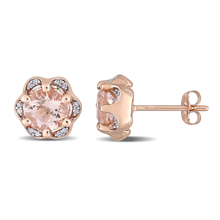 1.75 Carat (ctw) Morganite Flower Earrings in 14K Rose Pink Gold with Diamonds Image 1