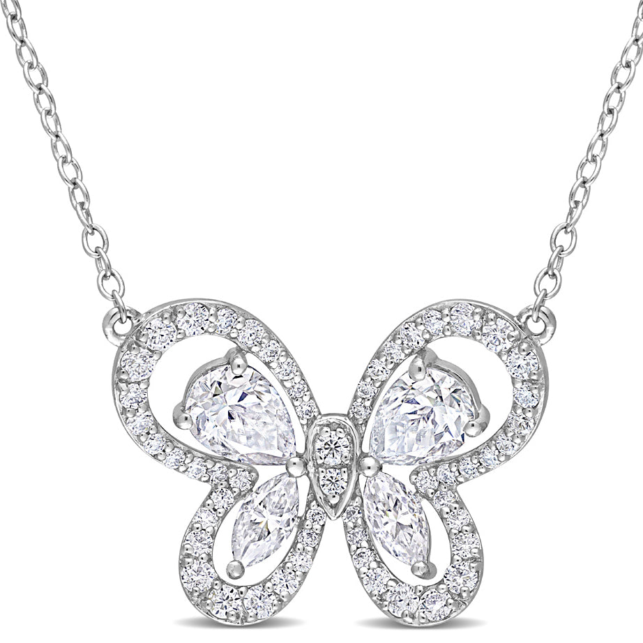 1.75 Carat (ctw) Lab-Created Moissanite Butterfly Pendant Necklace in Sterling Silver with Chain Image 1