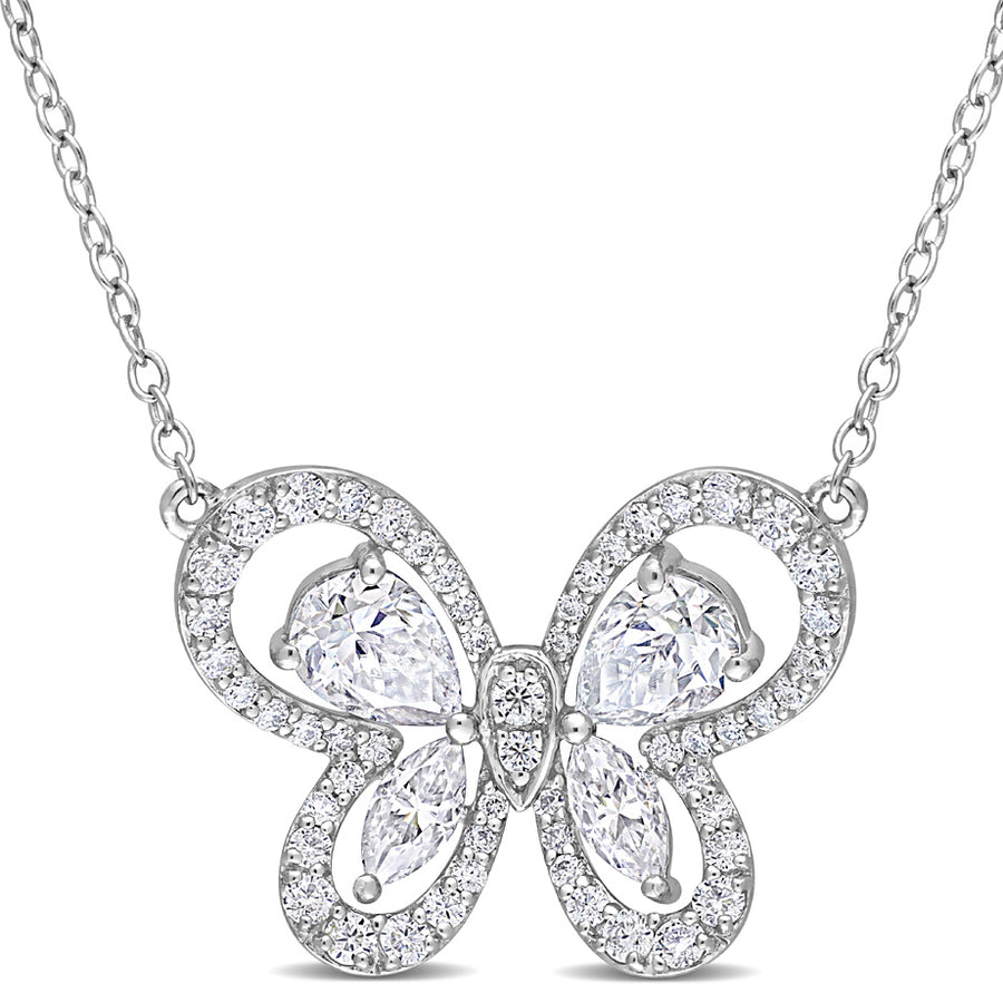 1.75 Carat (ctw) Lab-Created Moissanite Butterfly Pendant Necklace in Sterling Silver with Chain Image 1