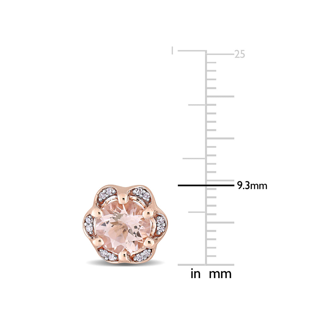 1.75 Carat (ctw) Morganite Flower Earrings in 14K Rose Pink Gold with Diamonds Image 3