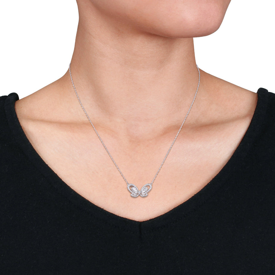 1.75 Carat (ctw) Lab-Created Moissanite Butterfly Pendant Necklace in Sterling Silver with Chain Image 3