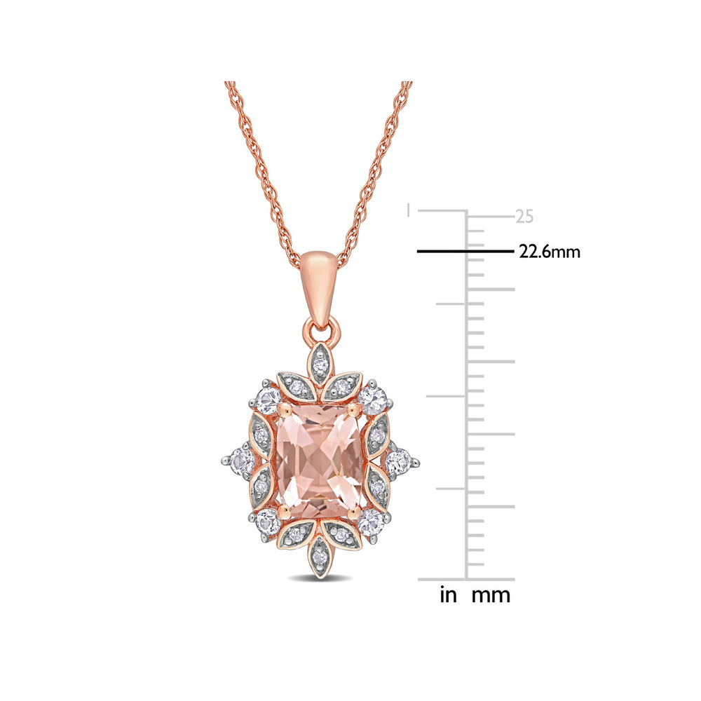 1 5/8 Carat (ctw) Morganite and White Sapphire Pendant Necklace in 10K Rose Pink Gold and Chain Image 2