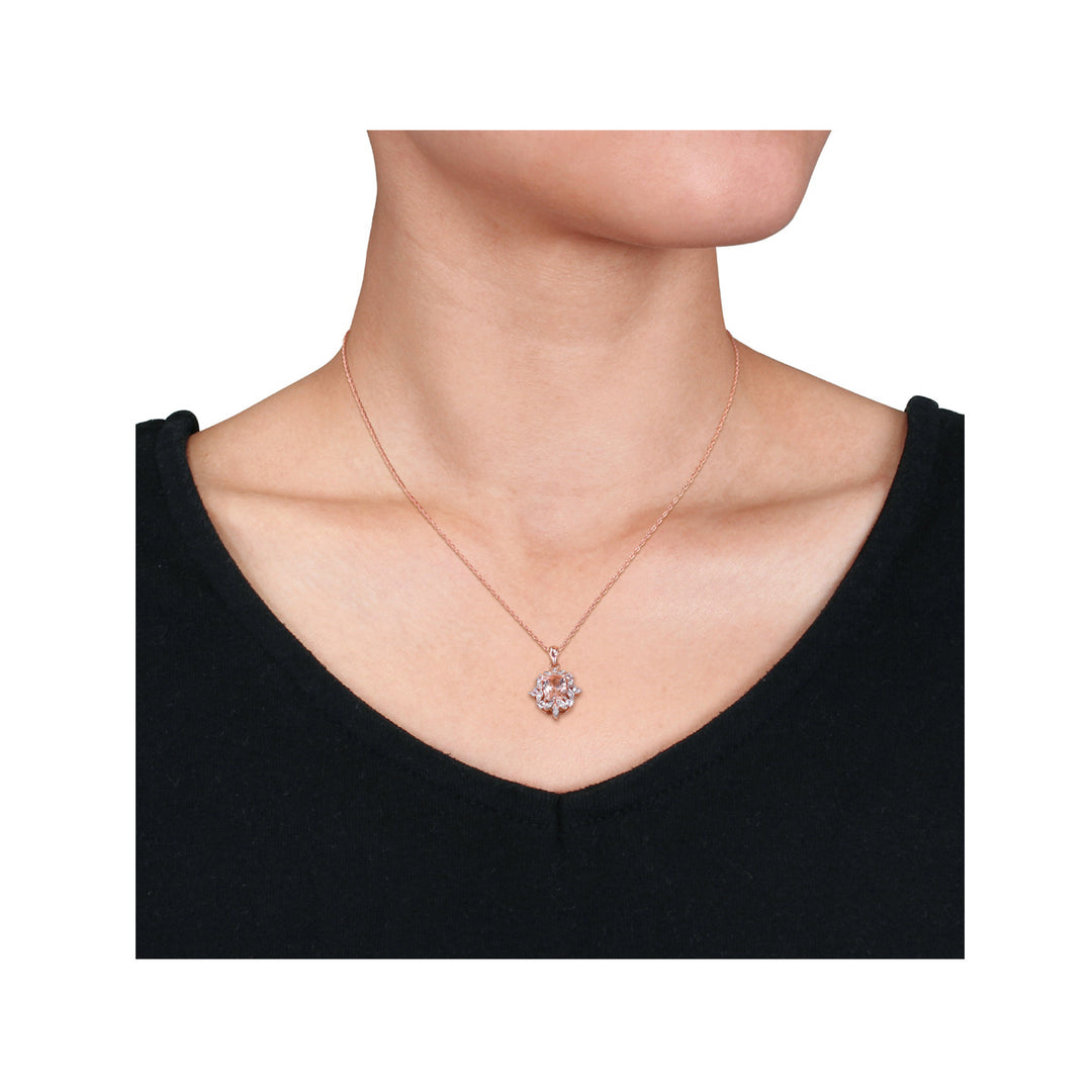 1 5/8 Carat (ctw) Morganite and White Sapphire Pendant Necklace in 10K Rose Pink Gold and Chain Image 3