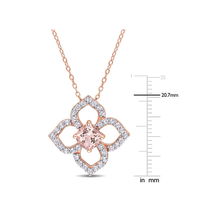 2.00 Carat (ctw) Morganite and White Topaz Floral Pendant Necklace in Rose Plated Sterling Silver Image 3