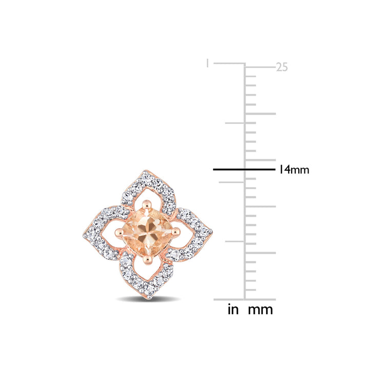 1.60 Carat (ctw) Morganite and White Topaz Floral Earrings in Rose Plated Sterling Silver Image 3