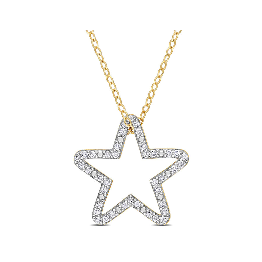 1/5 Carat (ctw) Diamond Star Charm Pendant Necklace in Yellow Plated Silver with Chain Image 1