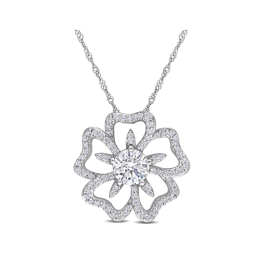 9/10 Carat (ctw) Lab-Created Moissanite Flower Pendant Necklace in Sterling Silver with Chain Image 1