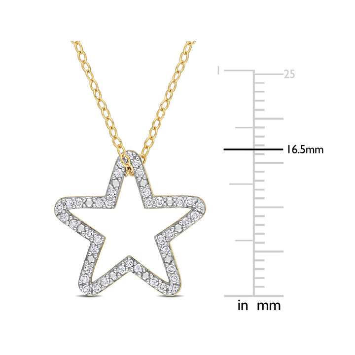 1/5 Carat (ctw) Diamond Star Charm Pendant Necklace in Yellow Plated Silver with Chain Image 3