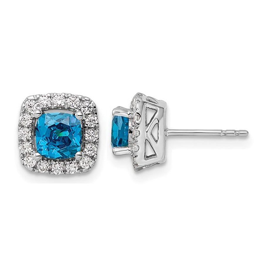 1.20 Carat (ctw) Blue Topaz Earrings in 14K White Gold with Lab-Grown Diamonds 1/3 Cart (ctw) Image 1