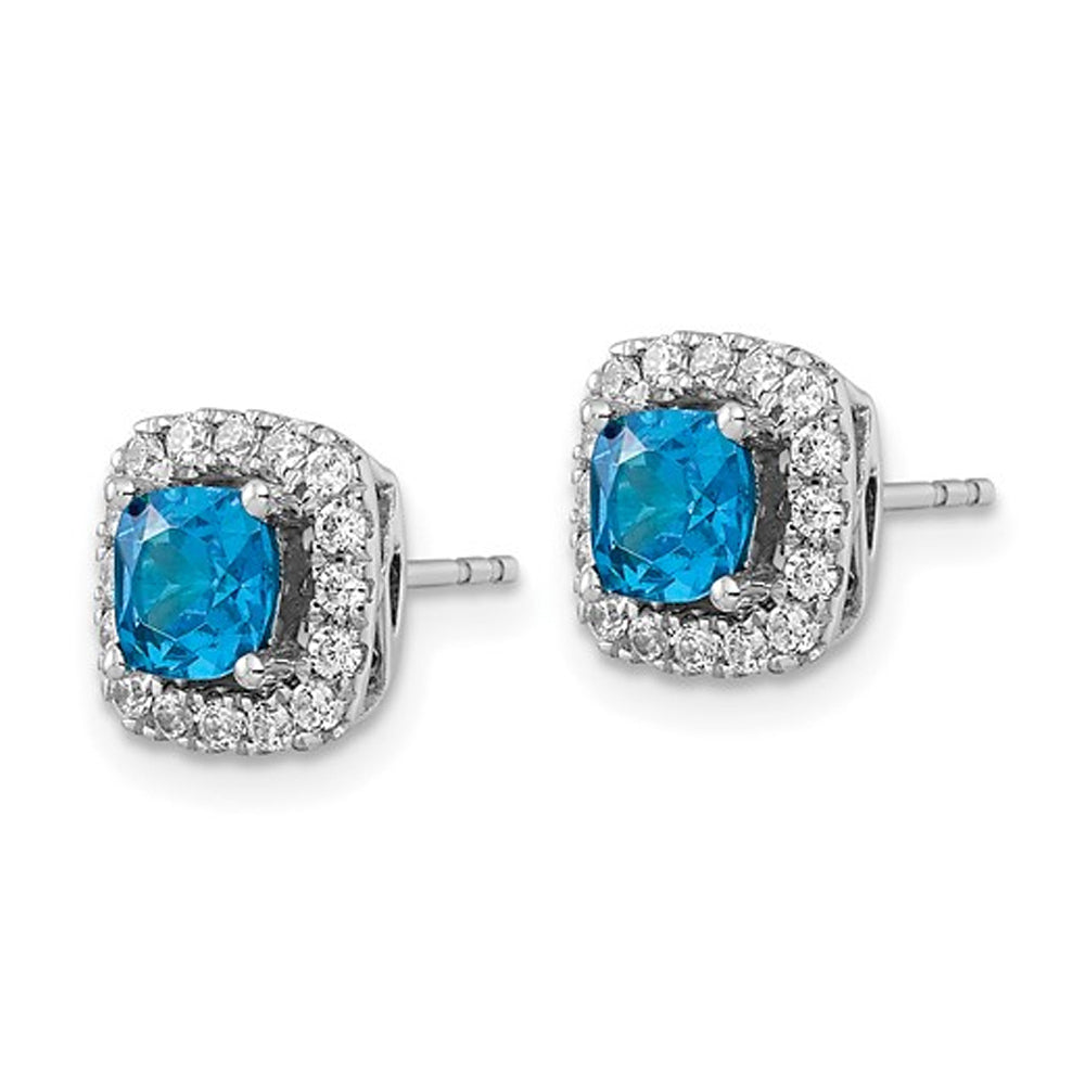 1.20 Carat (ctw) Blue Topaz Earrings in 14K White Gold with Lab-Grown Diamonds 1/3 Cart (ctw) Image 2