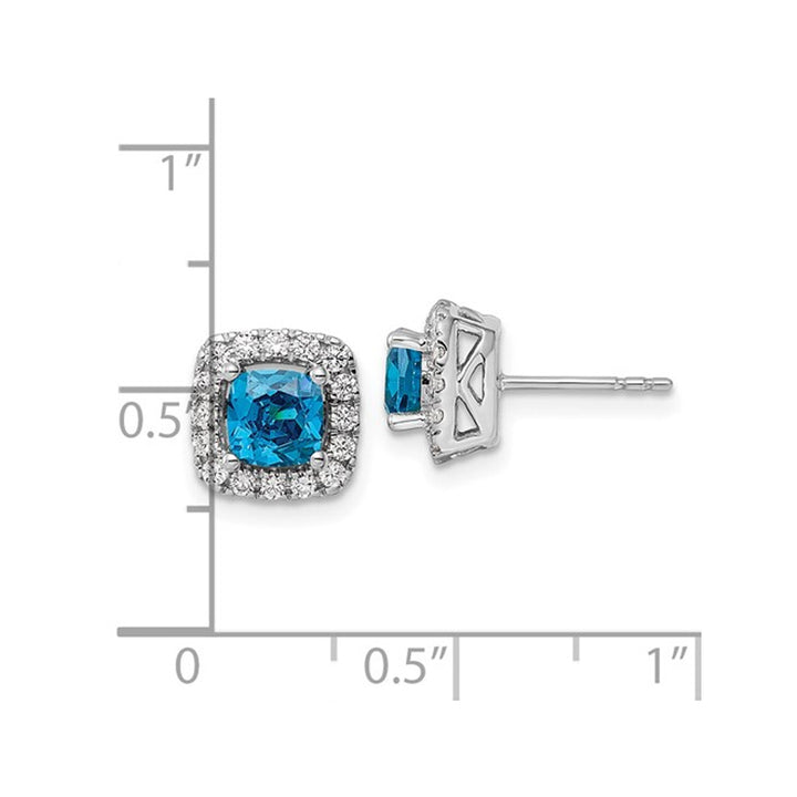 1.20 Carat (ctw) Blue Topaz Earrings in 14K White Gold with Lab-Grown Diamonds 1/3 Cart (ctw) Image 3