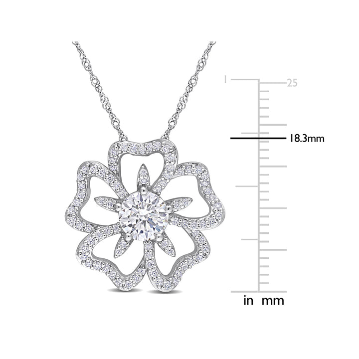 9/10 Carat (ctw) Lab-Created Moissanite Flower Pendant Necklace in Sterling Silver with Chain Image 3