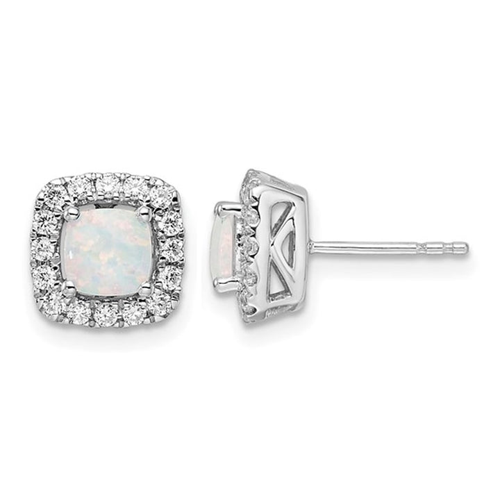 5mm Opal Earrings in 14K White Gold with Lab-Grown Diamonds 1/3 Carat (ctw) Image 1
