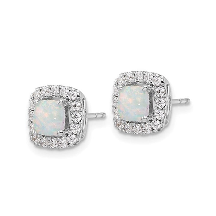 5mm Opal Earrings in 14K White Gold with Lab-Grown Diamonds 1/3 Carat (ctw) Image 3