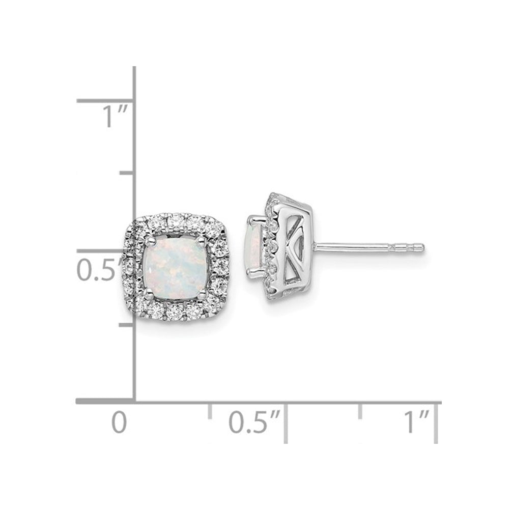 5mm Opal Earrings in 14K White Gold with Lab-Grown Diamonds 1/3 Carat (ctw) Image 4