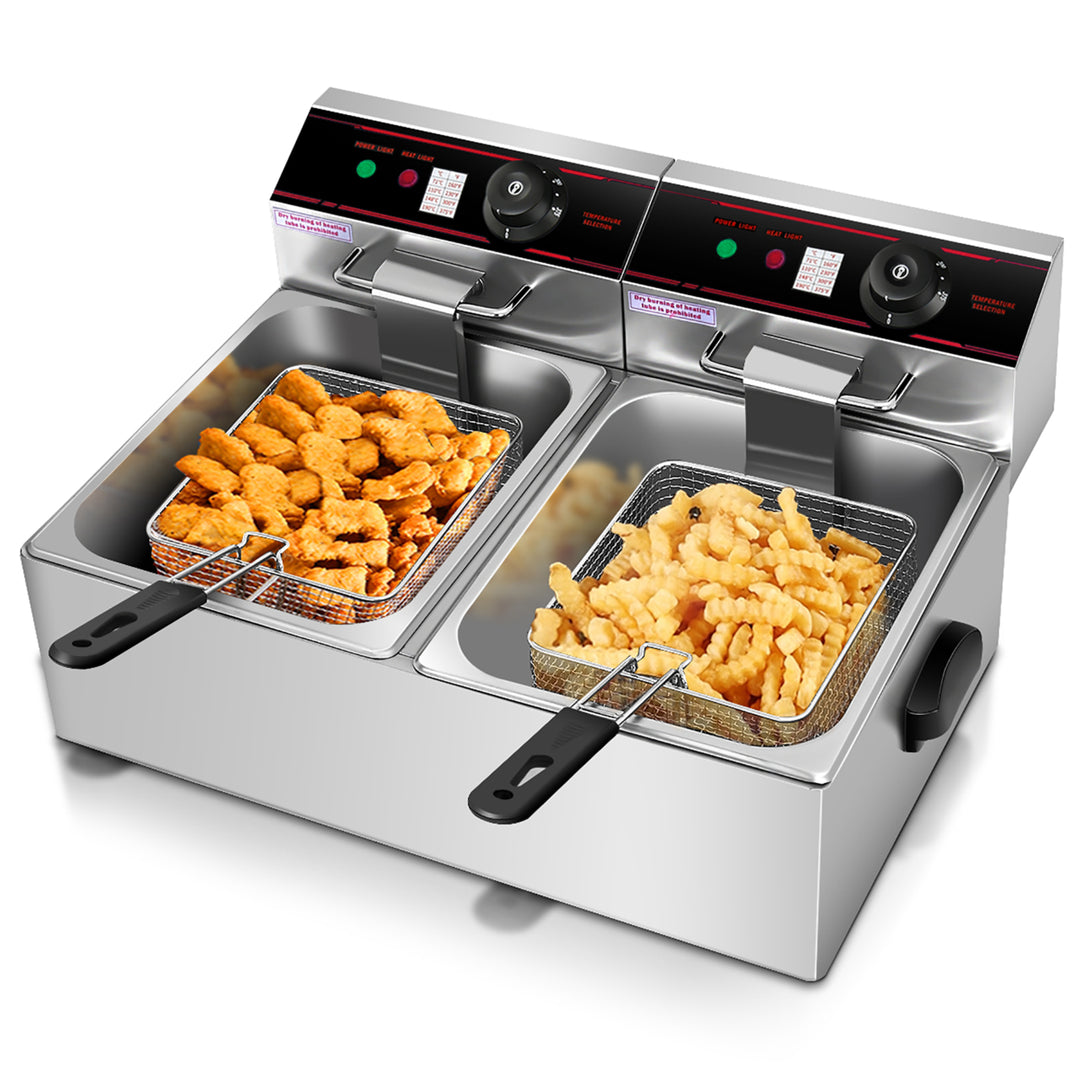 3400w Electric Countertop Deep Fryer Dual Tank Commercial Restaurant Steel Image 1