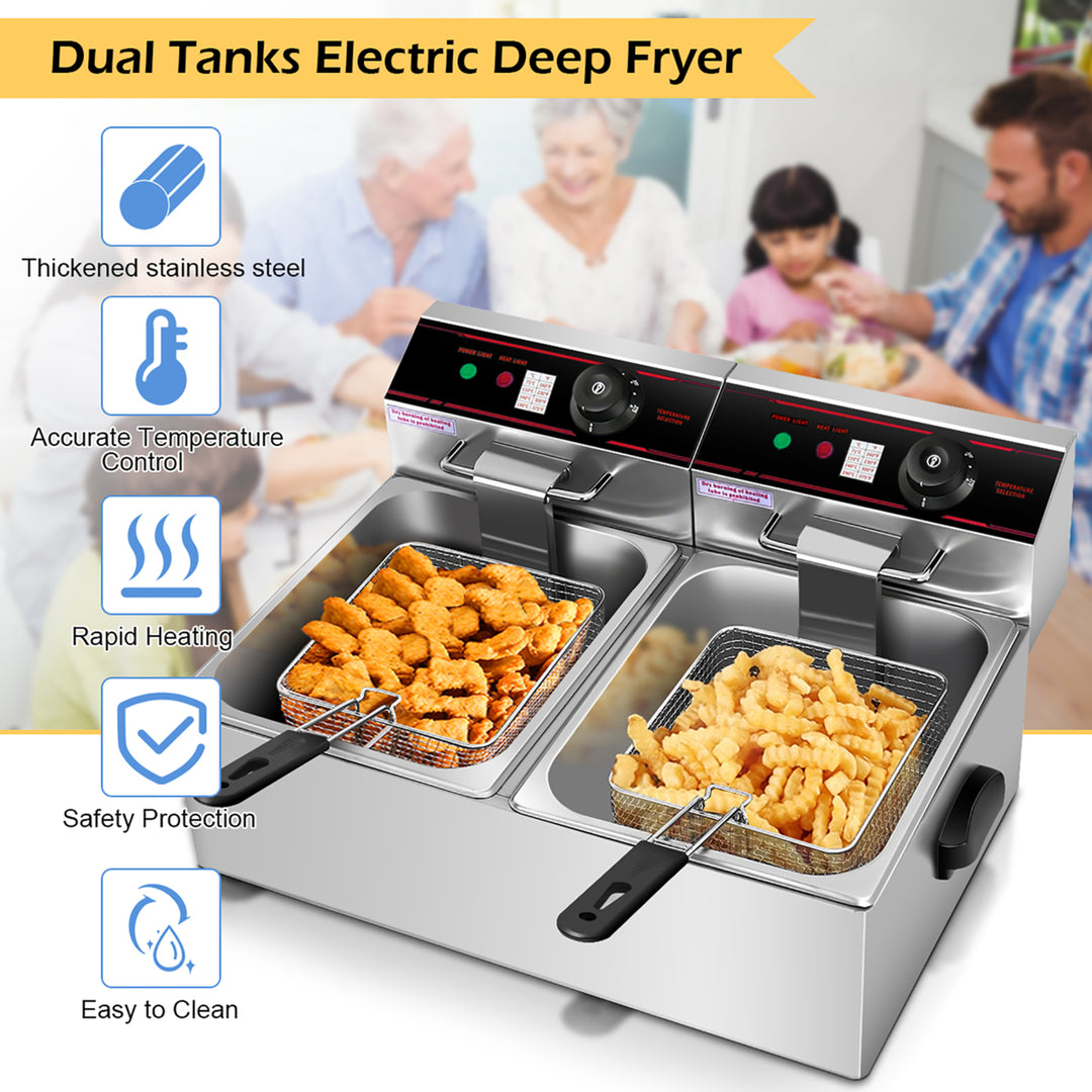 3400w Electric Countertop Deep Fryer Dual Tank Commercial Restaurant Steel Image 4