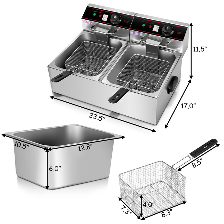 3400w Electric Countertop Deep Fryer Dual Tank Commercial Restaurant Steel Image 3