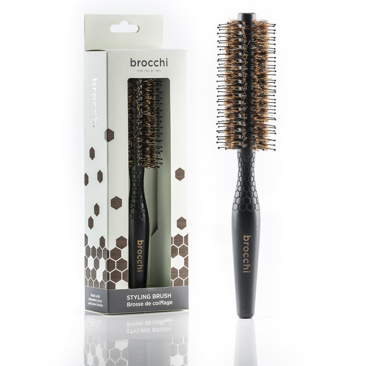 Brocchi Boar Bristle Styling Brush Heat Resistant Wooden Handle Lightweight Ergonomic Image 1