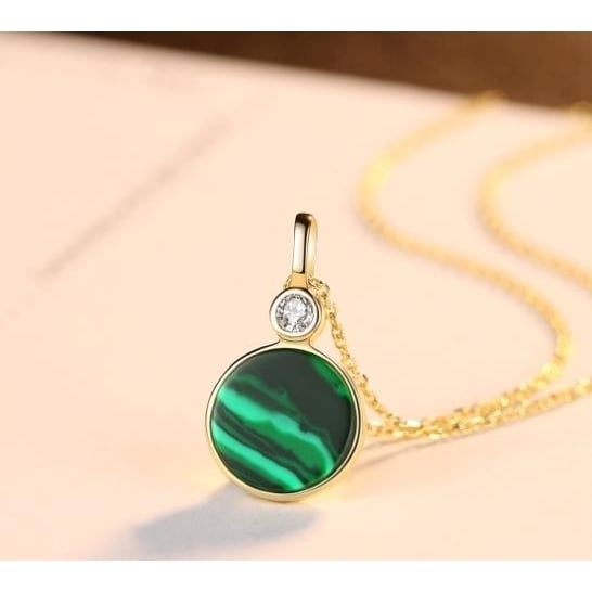 Round simple Malachite Pendant accessories necklace Image 2