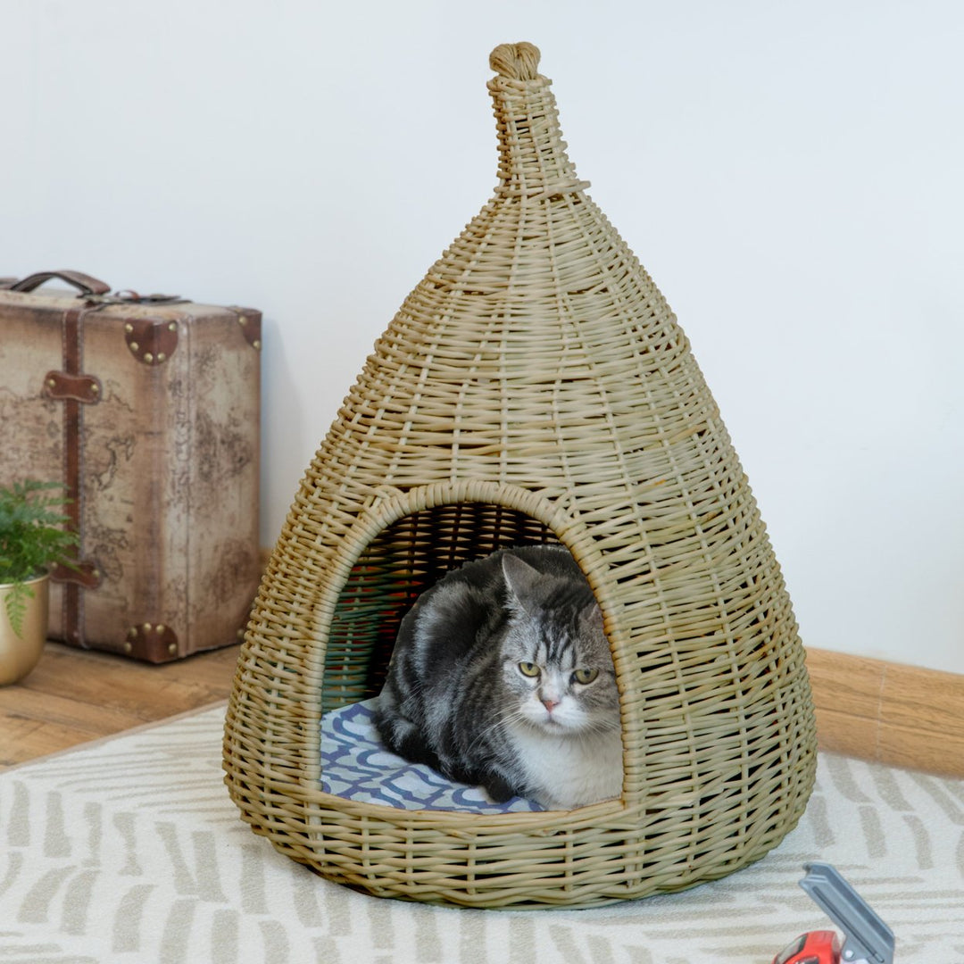 Natural Willow Pet Sleeping Bed Cave Basket with Cushion for Dogs Cats Small Size Image 6