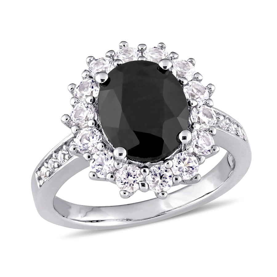 5.00 Carat (ctw) Black Sapphire and Lab-Created White Sapphire Ring in Sterling Silver Image 1