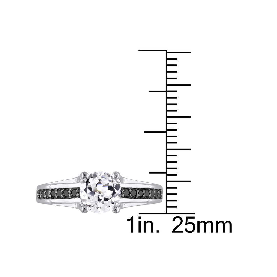1 3/8 Carat (ctw) Lab-Created White Sapphire Engagement Ring in Sterling Silver with Black Diamonds 1/7 Carat (ctw) Image 3
