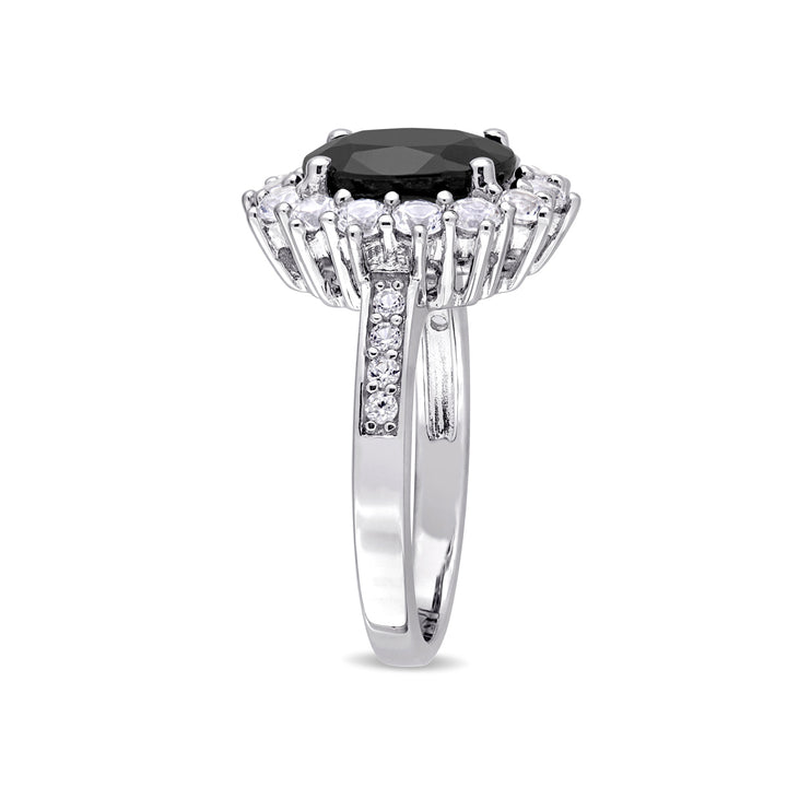 5.00 Carat (ctw) Black Sapphire and Lab-Created White Sapphire Ring in Sterling Silver Image 3