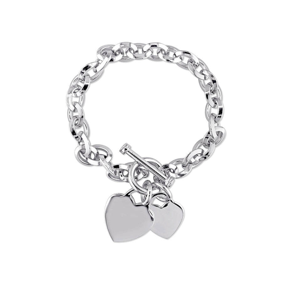 Sterling Silver Oval Link Heart Charm Bracelet with Toggle Clasp (7.50 Inches) Image 1