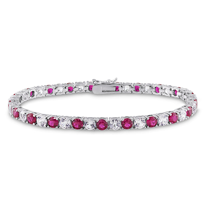 14.50 Carat (ctw) Lab-Created Ruby and White Sapphire Bracelet in Sterling Silver (7.25 Inches) Image 1