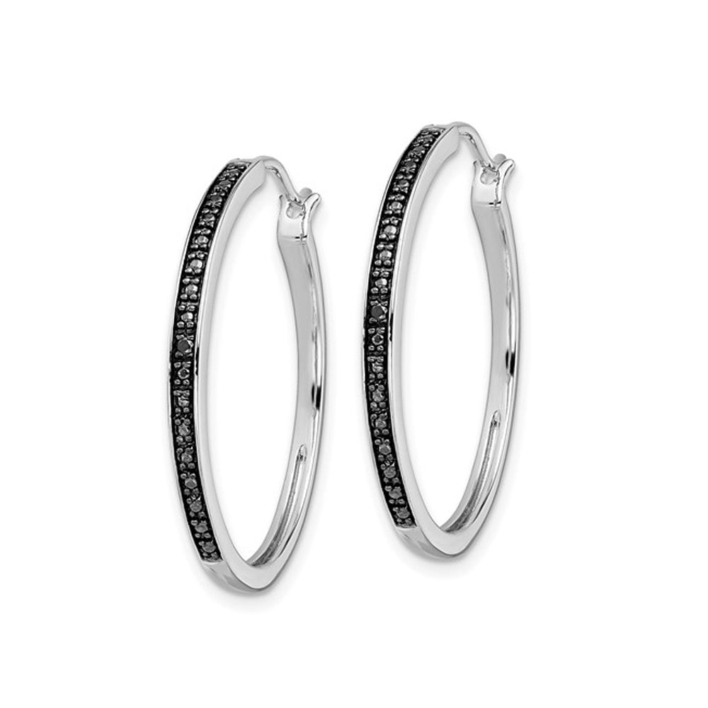 Black Accent Diamond Hoop Earrings in Sterling Silver Image 3